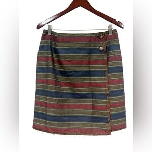 Vintage Stonebridge Petite Size 12 Wrap Skirt Double Button 90s Striped
